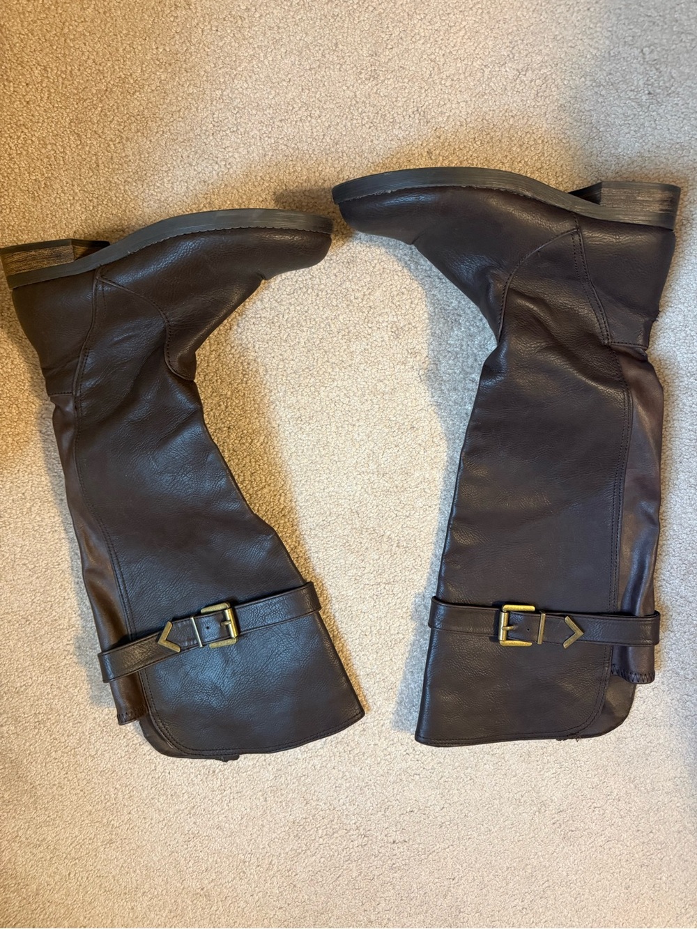 Tall Brown Leather Riding Boots with Buckle Detail